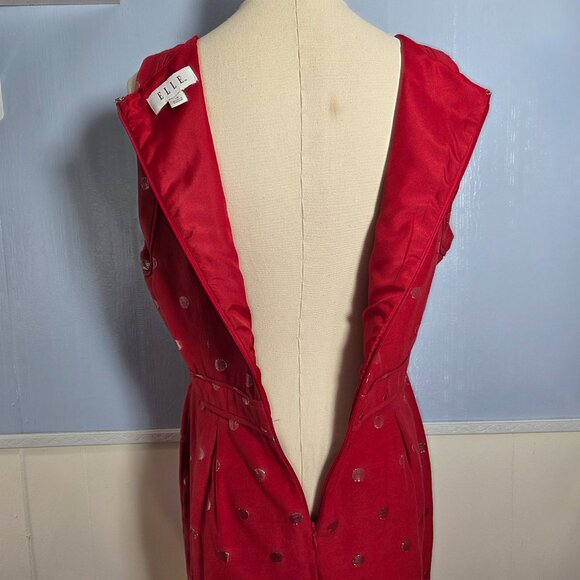 Elle Size 10 Red Polka Dot Crewneck Sleeveless Colorful Summer Midi Dress - Picture 7 of 11